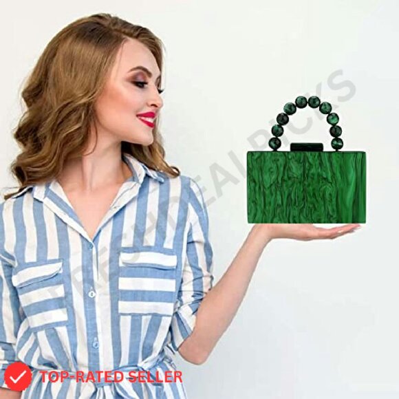 Acrylic Clutch Purse Elegant Evening Bag Chain Formal Handbag Party Bridal - Picture 4 of 8